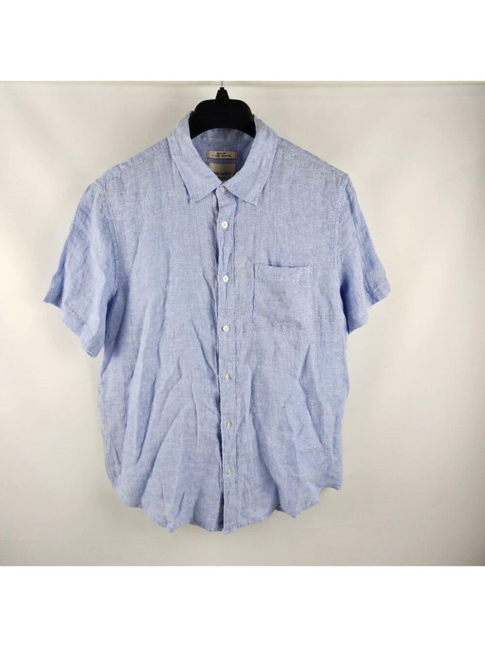 Thom Aaron Shirt Mens Large Blue 100% Linen S/S Button Up NWT